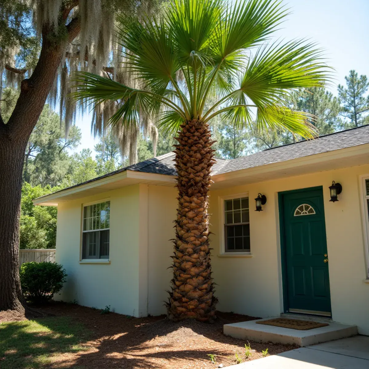 Palm close to foundation, tree service in Butler Beach, FL