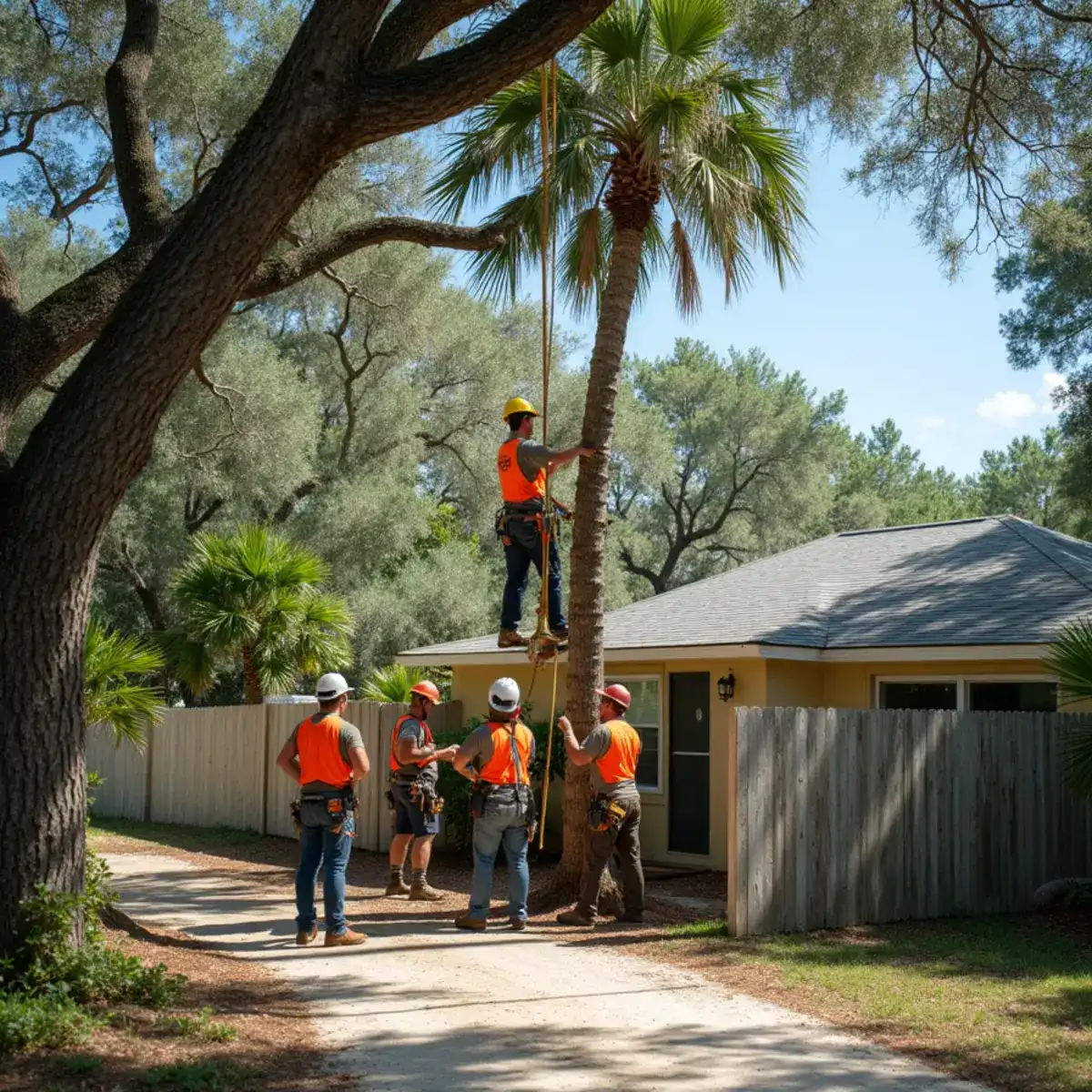 Tree service crew working on mature canopy in Butler Beach, FL
