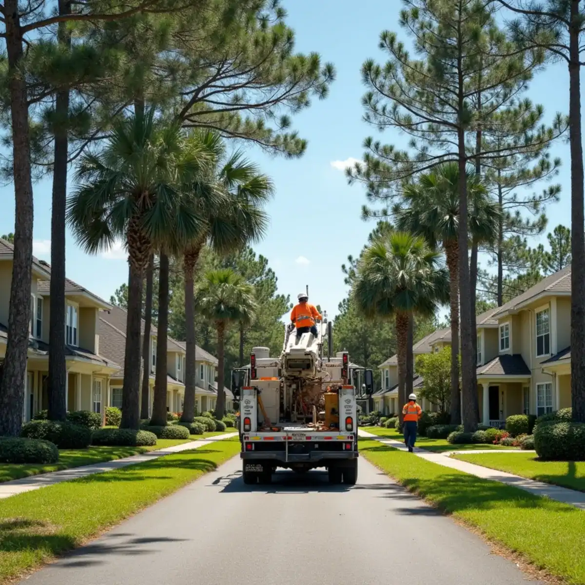 Tree service crew working on mature canopy in Palm Coast, FL